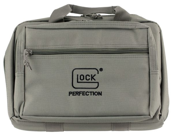 Glock AP60301 Double Pistol Case  Dual Padded Compartments, 5 Internal Mag Holders, 3 Zippered Compartments, Carry Handle, Gray, 12.5"x9.5"x4.5"