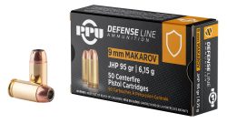 PPU PPD9M Defense  9x18Makarov 95gr Jacketed Hollow Point 50 Per Box/20 Case
