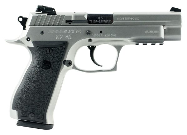 SAR USA K245ST K2  45 ACP 14+1, 4.70" Black Steel Barrel, Stainless Steel Serrated Slide, Stainless Steel Frame w/Beavertail & Picatinny Rail, Black Polymer Grip, Manual Thumb Safety, Right Hand