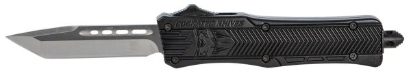 CobraTec Knives SBCTK1STNS CTK-1  Small 2.75" OTF Tanto Plain Black D2 Steel Blade/Black Aluminum Handle Features Glass Breaker Includes Pocket Clip