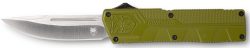 CobraTec Knives ODCTLWDNS Lightweight  3.25" OTF Drop Point Plain D2 Steel Blade/OD Green Aluminum Handle Includes Pocket Clip