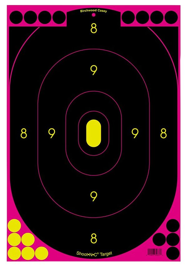 Birchwood Casey 34633 Shoot-N-C Reactive Target Self-Adhesive Paper Black/Pink 12"x18" Oval Silhouette 100 Pack