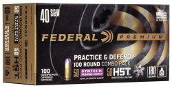 Federal P40HST1TM100 Premium Practice & Defend 40S&W 180gr HST JHP/Syntech TSJ 100 Per Box/5 Case
