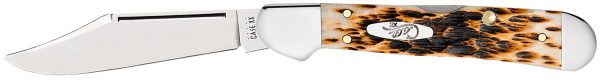 Case 00133 CopperLock  Mini 2.72" Folding Clip Point Plain Mirror Polished Tru-Sharp SS Blade/Peach Seed Jigged Amber Bone Handle