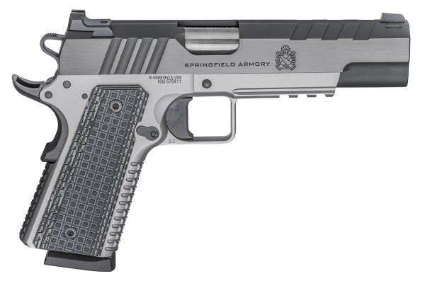 Springfield Armory PX9220L 1911 Emissary 45 ACP 5" 8+1 Stainless Steel Frame with Rail Blued Carbon Steel with Tri-Top Cut Slide Black VZ Thin-Line G10 Grip