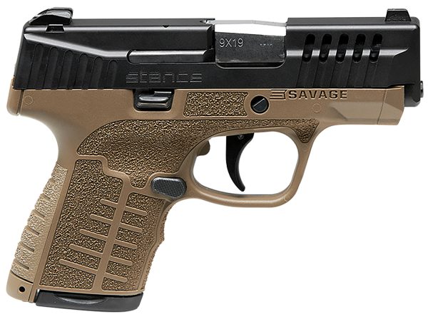 Savage Arms 67007 Stance  9mm Luger 7+1/8+1 3.2" Barrel, Flat Dark Earth Polymer Frame, Serrated/Ported Black Nitride Slide, Interchangeable Backstrap, Night Sights, No Manual Safety