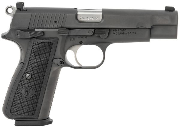 FN 66100256 High Power  9mm Luger 17+1, 4.70" Black Target Crown Steel Barrel, Black PVD Serrated Steel Slide & Steel Frame w/Beavertail, Black Textured Polymer Grip, Ambidextrous