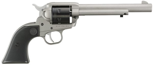 Ruger 2037 Wrangler  22 LR 6 Shot 6.50" Silver Cerakote Barrel, Silver Cerakote Frame & Black Cerakote Cylinder Black Checkered Polymer Grips