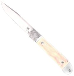 CobraTec Knives CTTHRWT Trapper Hidden Release 3.12" OTF Drop Point Plain Satin D2 Steel Blade, 4.25" White Bone Scales Handle