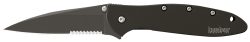 Kershaw 1660CKTST Leek  3" Folding Modified Drop Point Part Serrated Black DLC 14C28N Steel Blade Black DLC 410 Stainless Steel Handle Includes Pocket Clip