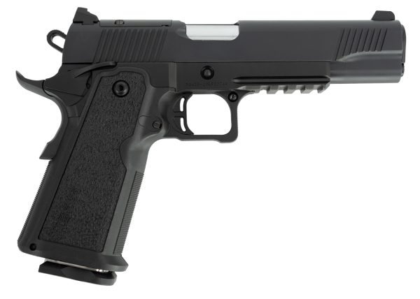 Tisas 12500002 1911 Duty DS 9mm Luger 17+1, 5" Black Steel Barrel, Black Serrated Steel Slide, Black Cerakote Steel Frame w/Beavertail & Picatinny Rail, Black Overmolded Grip, Ambidextrous