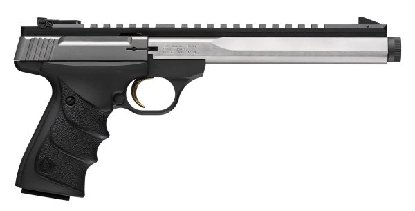Browning 051590490 Buck Mark Contour SR 22 LR 10+1 5.63" 7.65" Stainless Steel Threaded Barrel, Stainless Serrated Slide, Aluminum Frame, Picatinny Rail, Black URX Grip