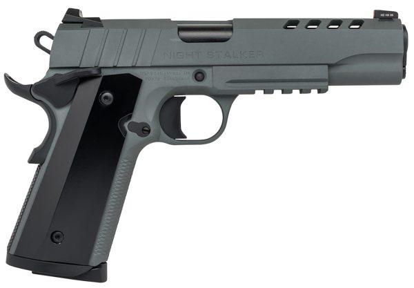 Tisas 10100538 1911 Night Stalker Full Size 9mm Auto 9+1 5" Steel Barrel, Ported/Serrated Steel Slide, Platinum Grey Cerakote Steel Frame w/Beavertail & Picatinny Rail, Ambidextrous