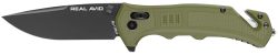 Real Avid AVRAV4 RAV-4  3.25" Folding Drop Point Plain Black Oxide 8Cr13MoV SS Blade, OD Green Textured GFN Handle, Clamshell Pkg