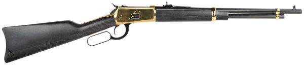 Heritage Mfg H9235718G 92  357 Mag 8rd 18" Black Steel Barrel, Gold Stainless Steel Receiver, Fixed Black Wood Stock
