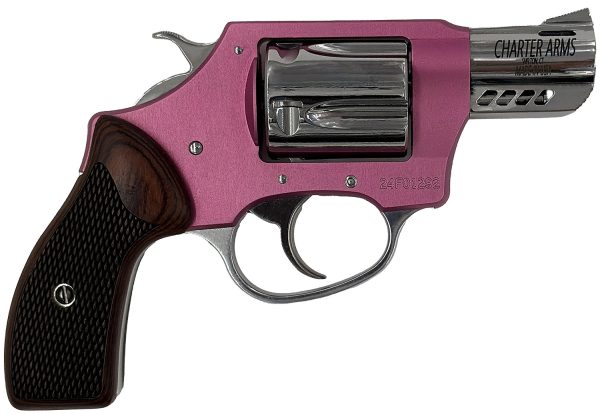 Charter Arms 53805 Coyote  380 ACP 5 Shot 2" Pink & Hi-Polish Small Rosewood Checkered Grip