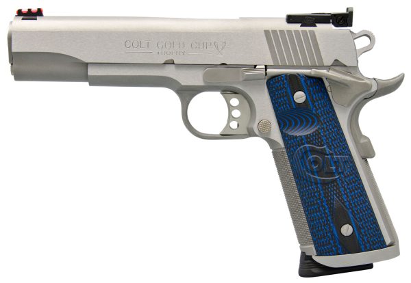 Colt Mfg O5070XE Gold Cup Trophy 45 ACP 8+1 5" Steel Barrel,  Stainless Steel Serrated Slide & Frame w/Beavertail, Competition Blue G10 Grips, Ambidextrous