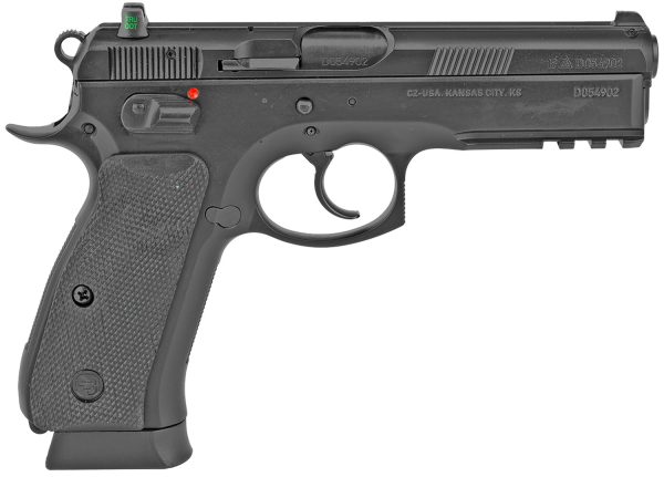 CZ-USA 01152 CZ 75 SP-01 Full Size Frame 9mm Luger 10+1 4.60" Black Steel Barrel, Black Serrated Steel Slide, Black Polycoat Steel Frame w/Beavertail & Picatinny Rail, Black Rubber Grip