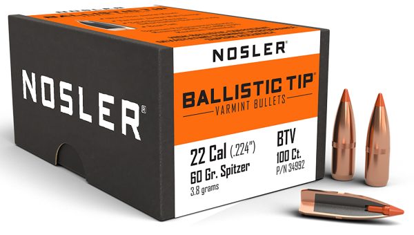 Nosler 34992 Ballistic Tip  22Cal 60gr Spitzer 100/Box
