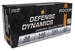 Fiocchi 38E Defense Dynamics  38Special 148gr Jacketed Hollow Point 50 Per Box/20 Case