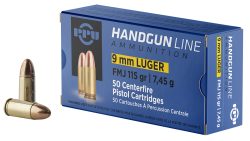 PPU PPH9F1 Handgun  9mmLuger 115gr Full Metal Jacket 50 Per Box/20 Case