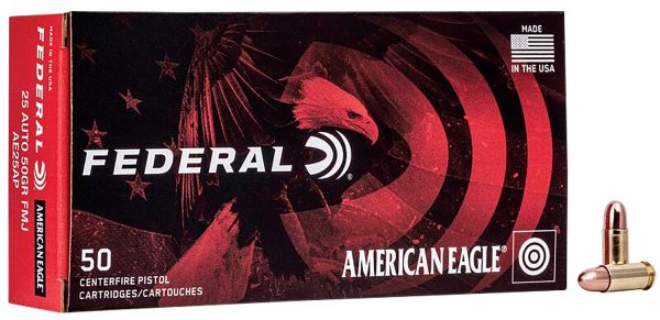 Federal AE25AP American Eagle Handgun 25ACP 50gr Full Metal Jacket 50 Per Box/20 Case