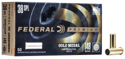 Federal GM38A Premium Gold Medal 38Special 148gr Lead Wadcutter 50 Per Box/20 Case