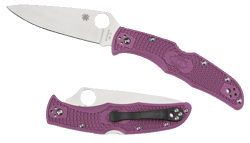 Spyderco C10FPPR Endura 4 Lightweight 3.75" Folding Clip Point Plain VG-10 SS Blade Purple Bi-Directional Texturing FRN Handle Includes Pocket Clip